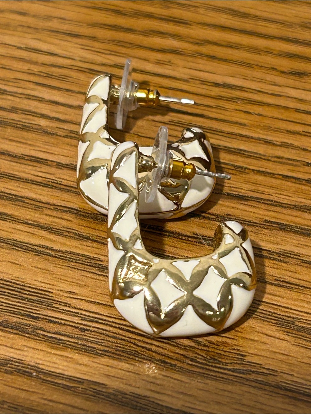 White and Gold Hoop Earrings - Elegant Women's Jewelry - Picture 6 of 8